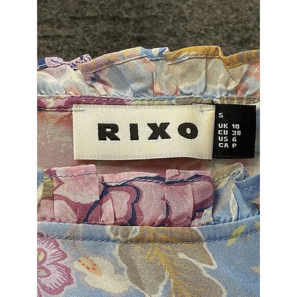 Rixo maxi Floral Baby Blue Pink Peony Monet Mockneck Silk dress S US 6 - Picture 4 of 5